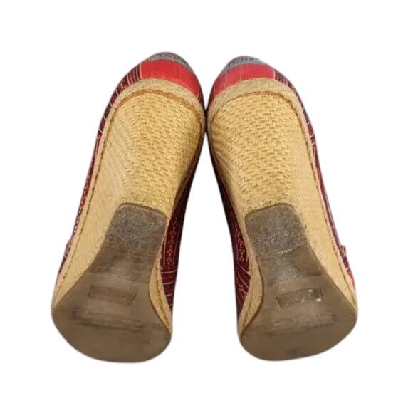 Toms Shoes Womens 8 Wedge Sandal Casuall Fashion Calypso Espadrille Red Peep Toe - Picture 10 of 13